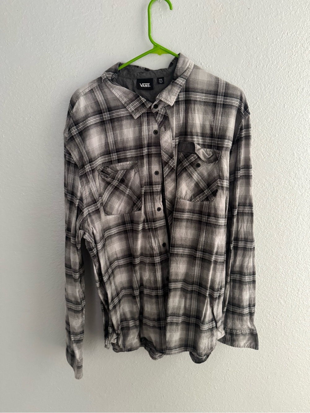 Vans Men’s Black and Gray Plaid Button-Down Shirt